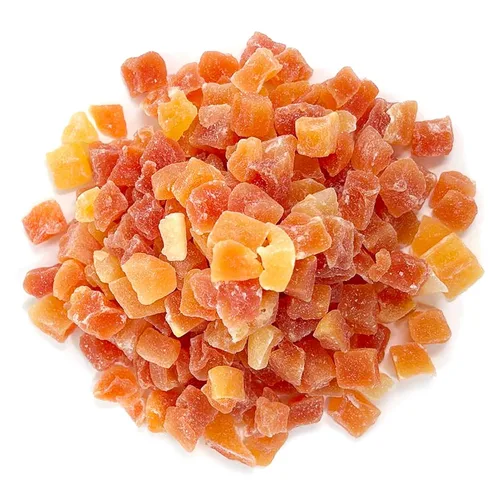 Vista 4 de Papaya seca en cubitos, 5 libras - Kosher, vegana, endulzada, sin sulfatar, a granel