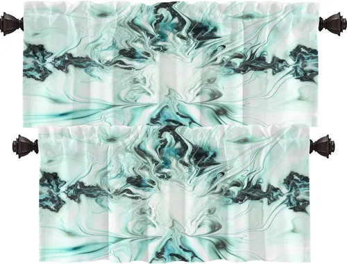 Vista 50 de Shrahala Blue Bright Blackout Curtain Tiers, Colorful Acrylic Paint Pour Abstract Design Kitchen Valance Light Blocking Tier Drapes with Rod Pocket