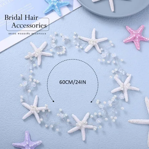 Vista 4 de Unicra Diadema de novia con estrella de mar, diadema de vid y perlas, accesorios para el cabello de boda en la playa, accesorios para el cabello