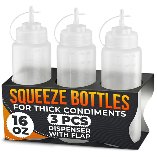Vista 21 de 6 botellas de plástico para salsas de 4 onzas (4.1 fl oz), juego de botellas reutilizables pequeñas con punta fina cortable, para barbacoa, picnic