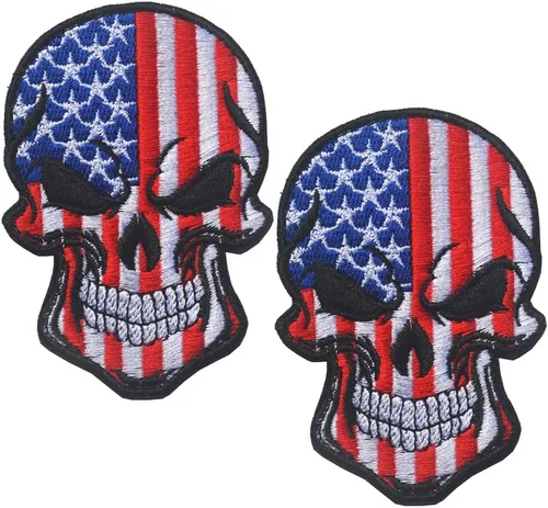 Vista 5 de AliPlus - 2 parches de calavera con bandera estadounidense de EE. UU., gancho y bucle