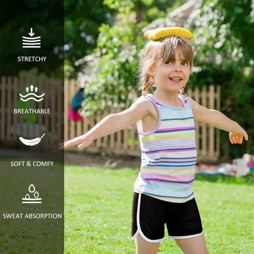 Vista 5 de Ruisita Pantalones cortos deportivos de 3 piezas para niñas y niños, para bailar, para entrenamiento de verano para niños pequeños, Blanco
