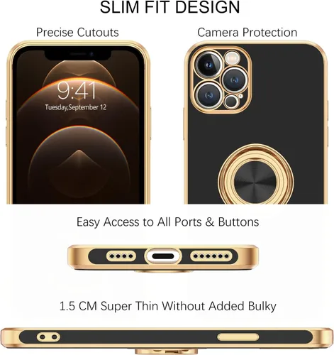 Vista 2 de BENTOBEN Funda para iPhone 12 Pro Max, iPhone 12 Pro Max con soporte de anillo de rotación atril flexible de TPU a prueba de golpes, protección