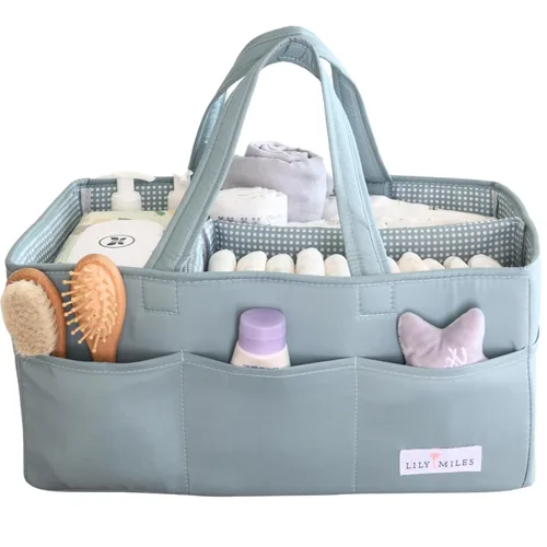 Vista 10 de Lily Miles Organizador de pañales para bebé - Bolso tote organizador para artículos esenciales de bebé niña - Cesta de regalo para baby shower