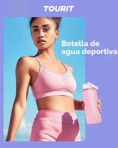 Vista 9 de TOURIT Botella de agua aislada de 32 onzas, botella de acero inoxidable con popote, aislamiento al vacío de doble pared para bebidas frías y Negro