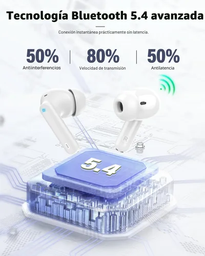 Vista 4 de Auriculares inalámbricos, Bluetooth 5.4 Auriculares estéreo y llamadas claras, color blanco Ear Buds with Noise Cancelling Mic LED Display in Ear