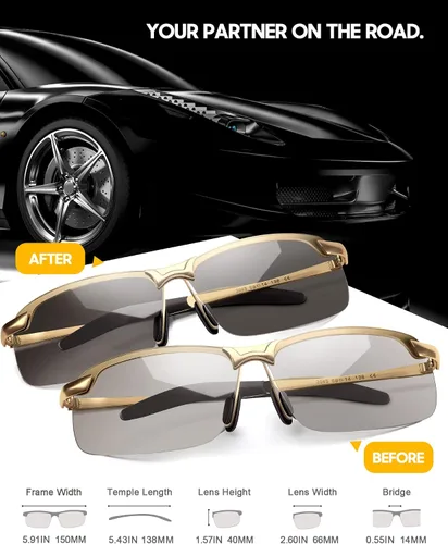 Vista 5 de TJUTR Lentes de sol fotocromáticos polarizados para hombre, lentes de conducción de día y noche, antirreflejos, ideales para condiciones de luz baja