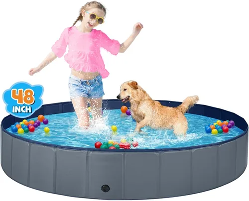 Vista 9 de Jecoo - Piscina para perros grandes, 63 x 12 pulgadas, piscina para niños, de plástico duro, plegable, bañera portátil de exterior, piscina
