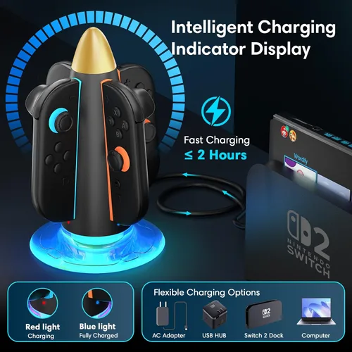 Vista 3 de Saitake Charging Dock for Nintendo Switch 2 Joy Con,Supports Dual-Side Charging,9 Light Modes Magnetic Controller Fast Charger Stand Station
