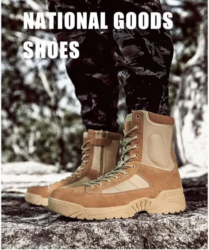 Vista 7 de Zivopah Botas tácticas militares para hombre, botas de trabajo con cremallera lateral, botas de combate duraderas