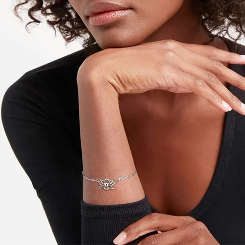 Vista 3 de ChicSilver - Pulsera delicada con cadena de eslabones de plata esterlina, personalizada con corazón, estrella, luna, punto o loto pequeños, plata