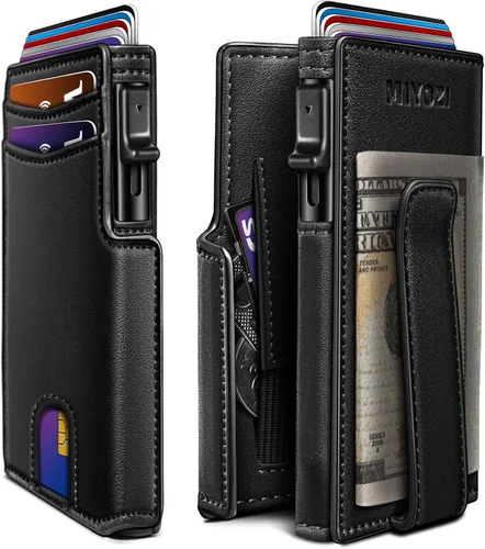 Vista 13 de miyozi Billetera para hombre, con clip para dinero, bolsillo para monedas, ventana para identificación, delgada, bolsillo frontal con bloqueo RFID