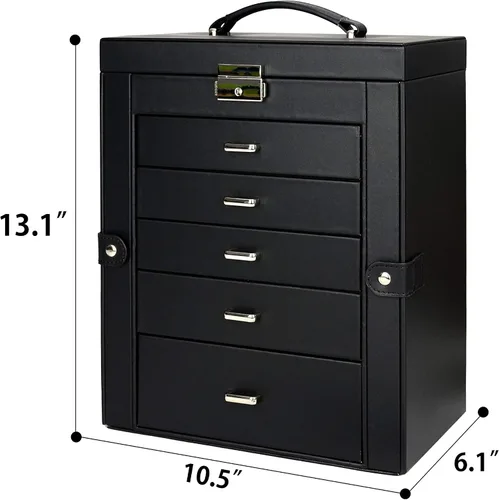 Vista 5 de TORIBIO Enorme joyero de 6 niveles con 5 cajones los mejores regalos organizador de joyas estuche de joyería de cuero sintético de gran capacidad
