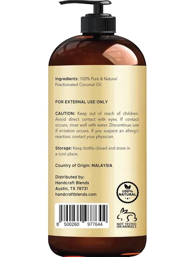 Vista 3 de Handcraft Blends Aceite de coco fraccionado – 16 onzas líquidas – 100% puro y natural – Aceite portador de alta calidad para piel, cabello y cuerpo