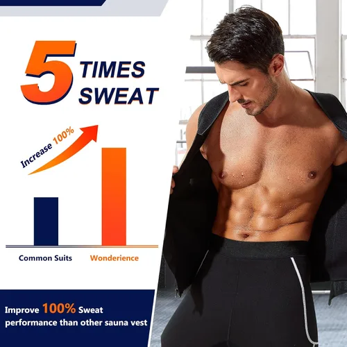 Vista 2 de Wonderience Traje de sauna de neopreno para hombre, chaleco de entrenamiento de cintura, con cremallera, moldeador de cuerpo con camiseta sin mangas