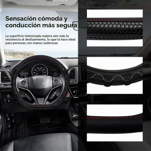 Vista 3 de DXNQ Funda para volante de automóvil, 15 pulgadas, diseño de panal 3D, protector de volante de automóvil con agarre cómodo, transpirable Negro