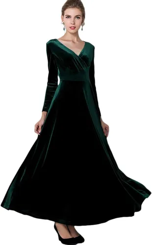 Vista 4 de Urban CoCo Women Long Sleeve V-Neck Velvet Stretchy Long Dress