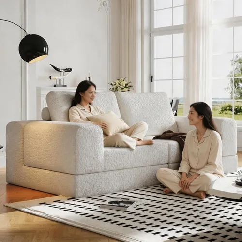 Vista 9 de Sofá Seccional Modular Cloud, Combinación DIY Sofá Modular para Sala de Estar, Sofás de Asiento de Amor de Tela Tejida Única con 2 Almohadas, Sofá