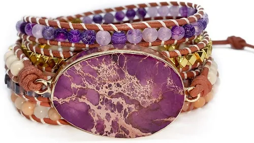 Vista 27 de Women Boho Wrap Bead Bracelet,Imperial Jasper Stone Bracelet Jewelry Gifts Beige
