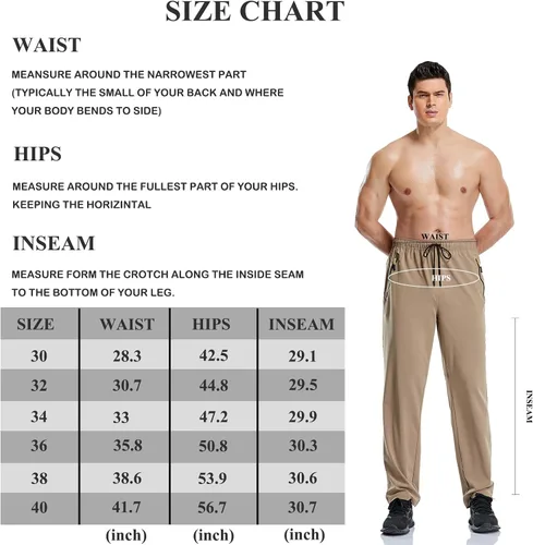 Vista 6 de CUNYI Pantalones deportivos para hombre con bolsillos con cremallera, ligeros, de secado rápido, pantalones de senderismo y correr para hombre