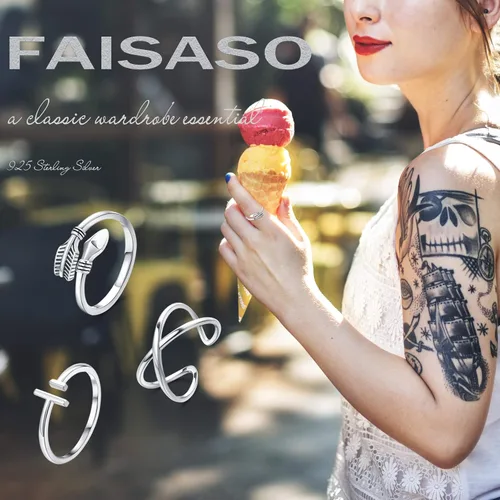Vista 3 de Fiasaso Juego de 3 anillos apilables de plata de ley 925 abiertos y ajustables para mujeres y hombres minimalistas en X con flechas cruzadas