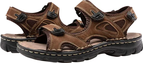 Vista 7 de Jousen Sandalias de cuero para hombre, sandalias de playa con punta abierta, para verano, senderismo, deportes al aire libre