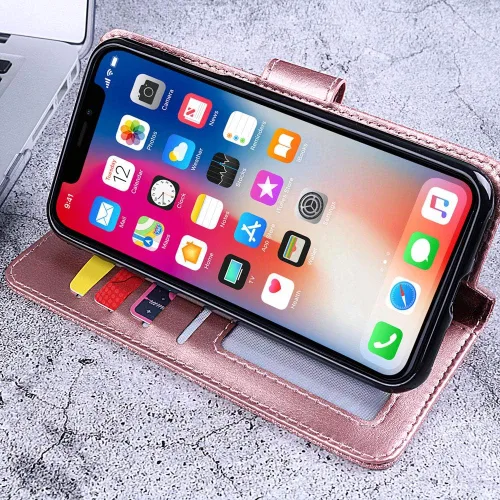 Vista 3 de Funda con purpurina para Oneplus 8 con protector de pantalla de vidrio templado y ranura para tarjetero con función atril de cuerpo completo