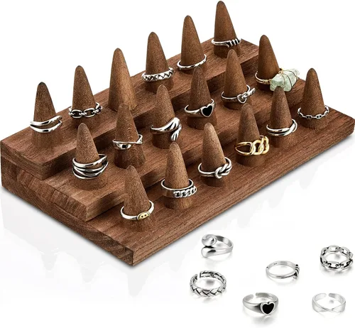 Vista 8 de Juexica - Soporte de exhibición de 18 anillos de madera para joyas