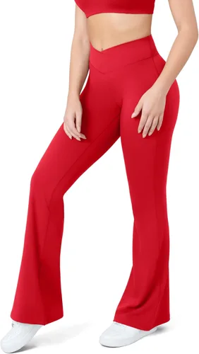Vista 4 de HEGALY Pantalones de yoga acampanados para mujer, leggings cruzados, suaves, de cintura alta, pantalones casuales de entrenamiento con corte de bota