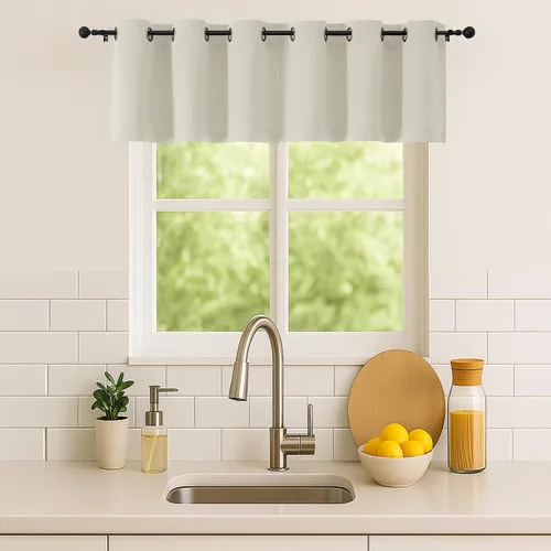 Vista 146 de Simplebrand Juego de 2 paneles de cenefa aguamarina para ventana de cocina de 14 pulgadas de largo, cortinas de oscurecimiento de habitación