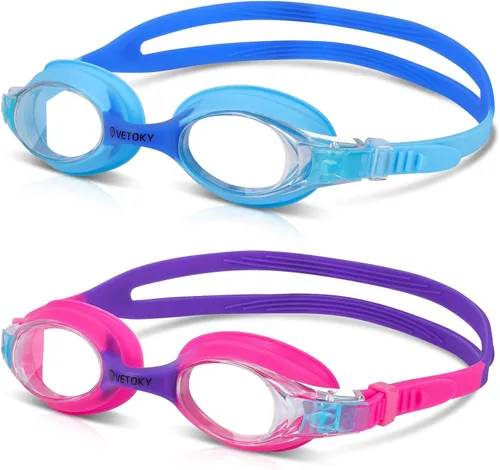 Vista 7 de Gafas de natación para niños, paquete de 2 gafas de natación antivaho con protección UV, transparentes, sin fugas, para niños y jóvenes de 3 a 12