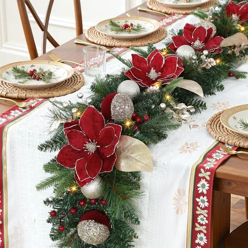 Vista 6 de SHareconn Guirnalda de Navidad preiluminada de 8.9 pies con luces LED multicolor, temporizador que funciona con pilas, incluye bola de flor