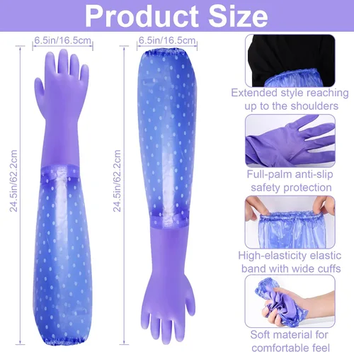 Vista 2 de XANGNIER Guantes largos para limpiar el baño, guantes impermeables resistentes a los productos químicos, longitud del codo, brazo completo de PVC 1