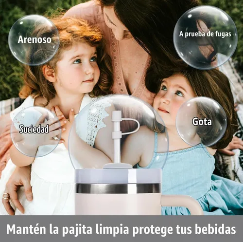 Vista 5 de 6 piezas de cubiertas de pajita de silicona con tapa compatible con vaso Stanley de 30-40 oz con mango, tapa de 10 mm, cubiertas de pajita a prueba