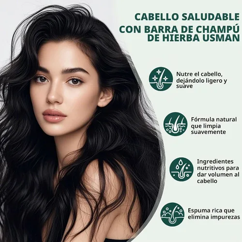 Vista 4 de Usma Grass - Barra de champú sólido para oscurecer el crecimiento, jugo Usman gris reductor Polygonum Black Jabón, cabello gris inversa rutina He