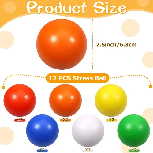 Vista 2 de 24 bolas de espuma de 6 colores para aliviar el estrés para niños y adultos, ejercicio de mano, juguetes sensoriales para aliviar la ansiedad, TDAH