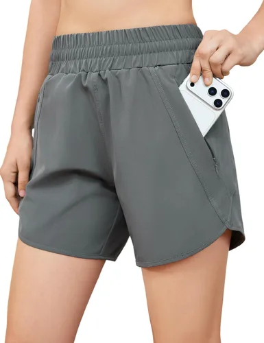 Vista 6 de Pantalones cortos deportivos para correr de 5 pulgadas para mujer, cintura alta, de secado rápido, ligeros, con bolsillo con cremallera, UPF 50+