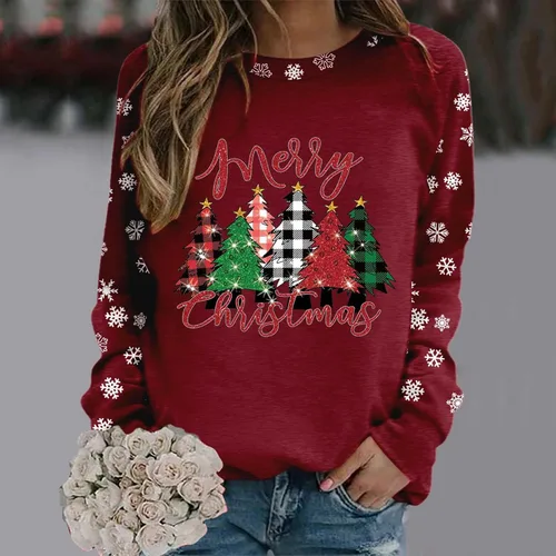 Vista 2 de DUOWEI Sudadera de algodón con capucha y cremallera con estampado navideño y cuello redondo, ajuste sin botones, casual, manga larga, francesa