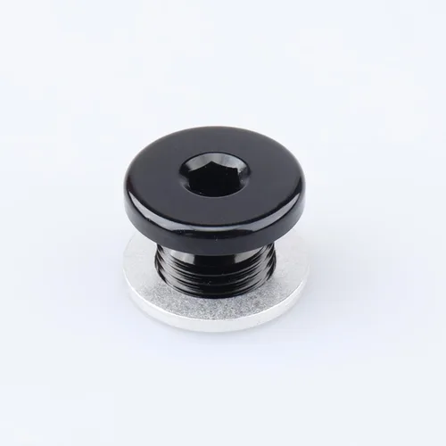 Vista 3 de AC PERFORMANCE Enchufe de puerto métrico de aluminio M10 x 1.0 negro de perfil bajo con tapón hexagonal y arandela de aluminio