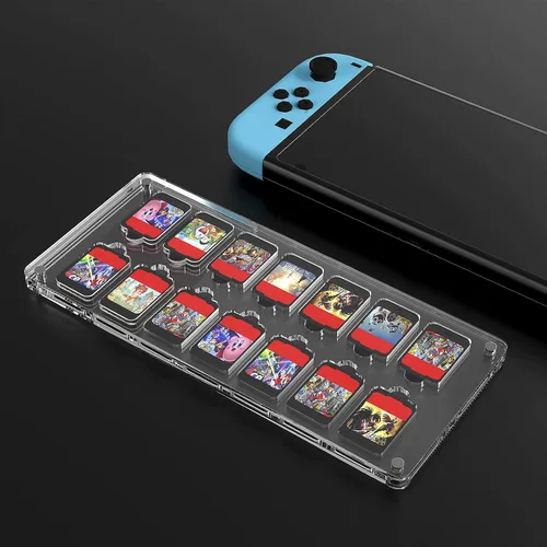 Vista 6 de GEEKRIA Game Card Case Compatible with Nintendo Switch 14 Cartridge Slots Holder Protective Shockproof Display Cabinet Game Card Case Transparent