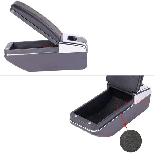 Vista 4 de YJYWZH Caja de apoyabrazos para Renault Sandero 2010-2015 consola central caja de almacenamiento con portavasos cenicero cuero negro apoyabrazos