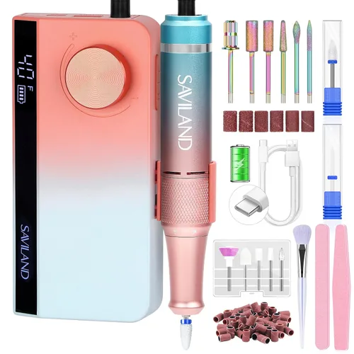 Vista 9 de Taladro eléctrico profesional de uñas SAVILAND: 40000RPM recargable lima de B-sakura Rosa