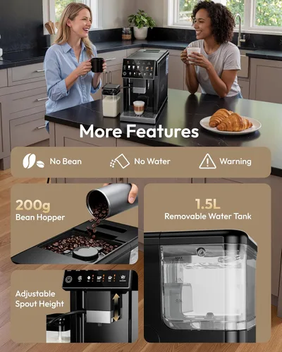 Vista 8 de EUHOMY Máquina automática de café expreso con espumador de leche