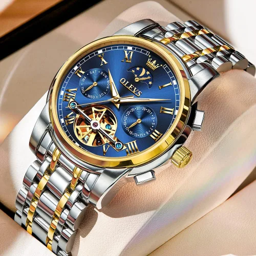 Vista 2 de OLEVS Relojes automáticos para hombre, esqueleto mecánico, de lujo, a la moda, reloj de pulsera luminoso impermeable