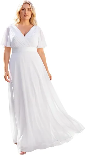 Vista 27 de Ever-Pretty Vestidos formales de noche de gasa para mujer con cuello en V de talla grande para mujeres con curvas, vestido de dama de honor de largo