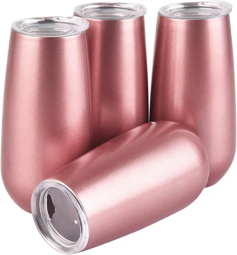 Vista 2 de Paquete de 4 vasos de copa de champán con doble aislamiento sin tallo, 6 onzas, irrompibles y reutilizables, copas de cóctel para brindar, gran 1