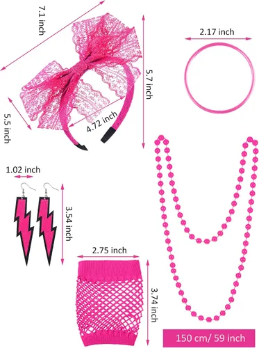 Vista 4 de Blulu 80s Costume Accessories for Women Halloween Outfit Dress Neon Leg Warmers Fishnet Gloves T-shirt Tutu Headband