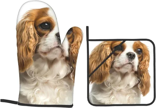 Vista 9 de Cavalier King Charles Spaniel - Juego de 4 manoplas para horno y ollas para perros, resistentes al calor, con capa interior de algodón