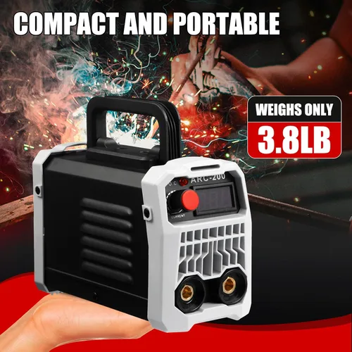 Vista 2 de Soldador de palo ARC200 110V, mini máquina de soldadura eléctrica portátil, soldador inversor IGBT con protección de seguridad y control