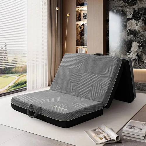Vista 10 de GEMBED Colchón de Espuma Viscoelástica Tri-Fold - Cama de Piso Plegable Portátil de 3 Pulgadas con Funda Lavable y Base Antideslizante, Ahorra